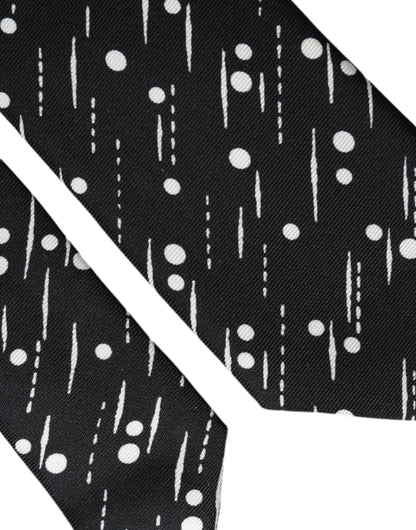 Corbata ajustable 100 % seda con lunares negros