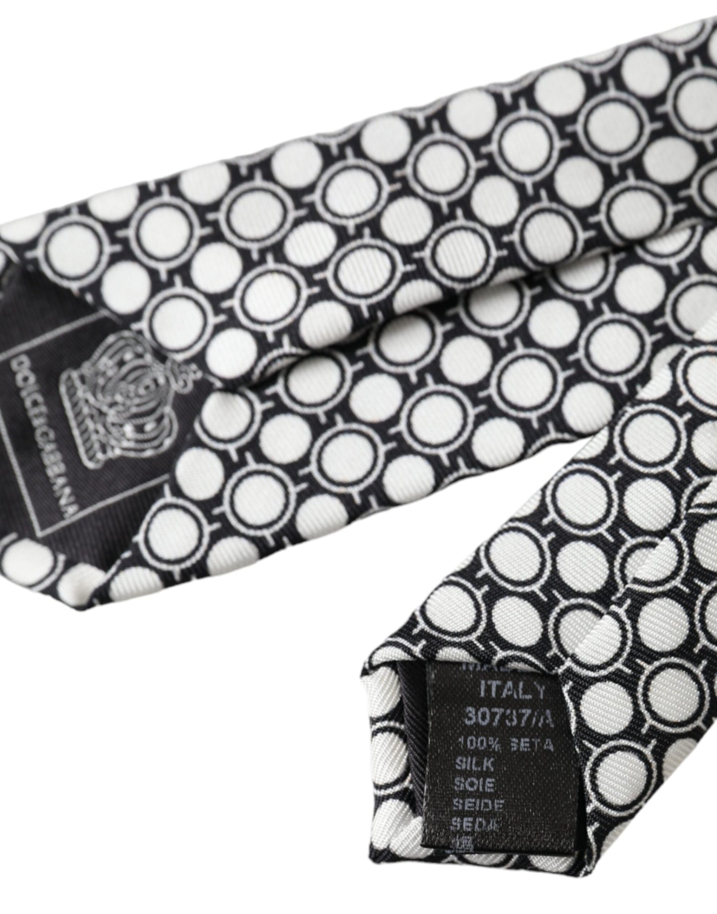 Corbata ajustable de seda 100 % con círculos blancos