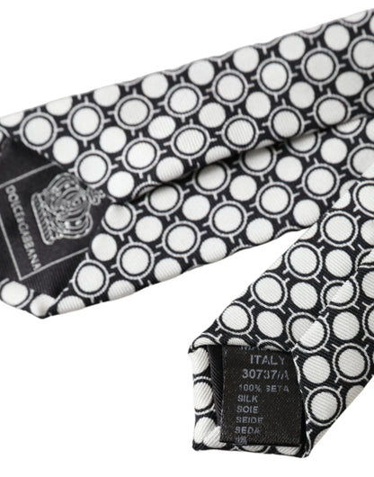 Corbata ajustable de seda 100 % con círculos blancos