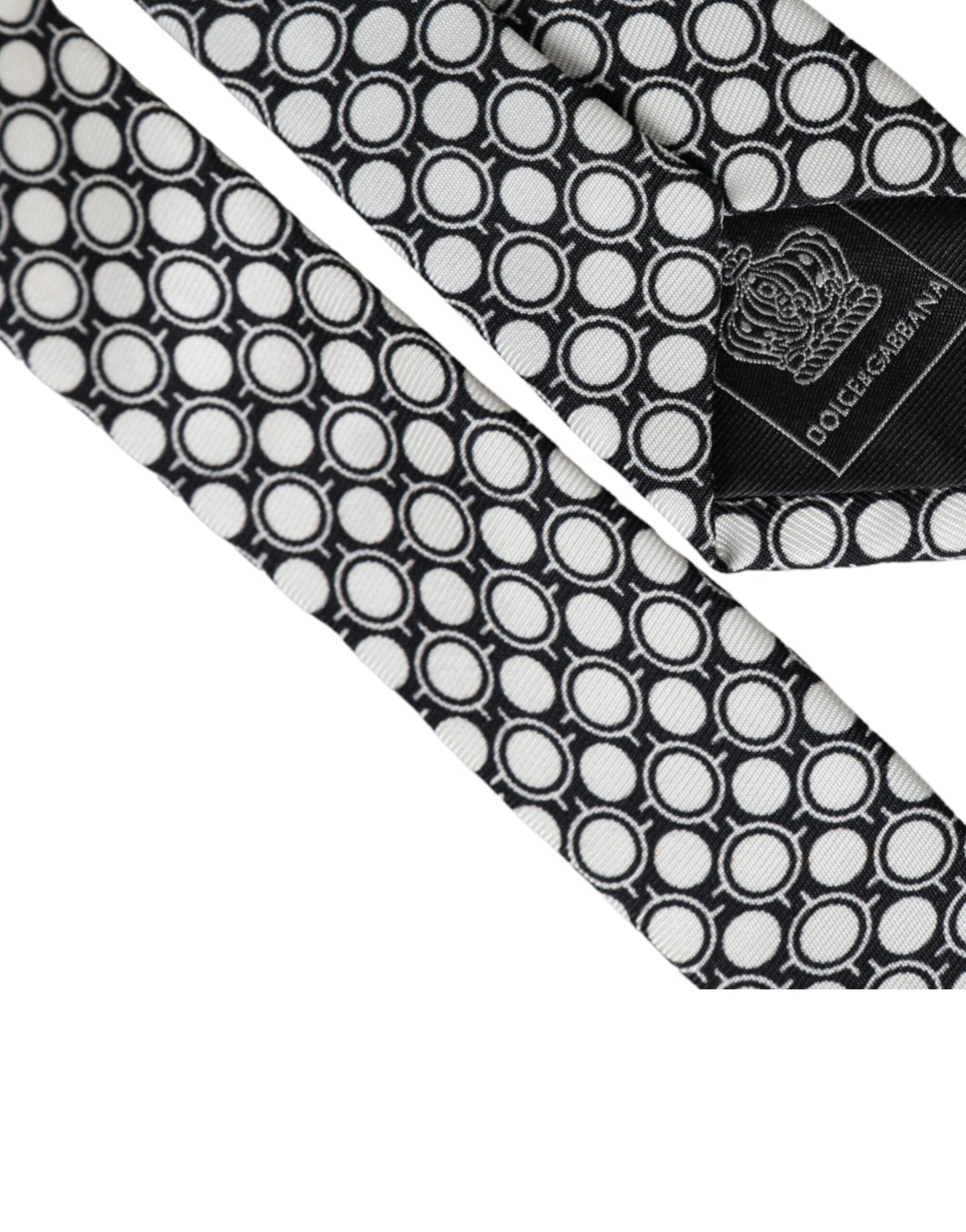 Corbata ajustable de seda 100 % con círculos blancos