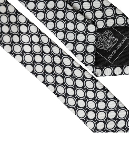 Corbata ajustable de seda 100 % con círculos blancos