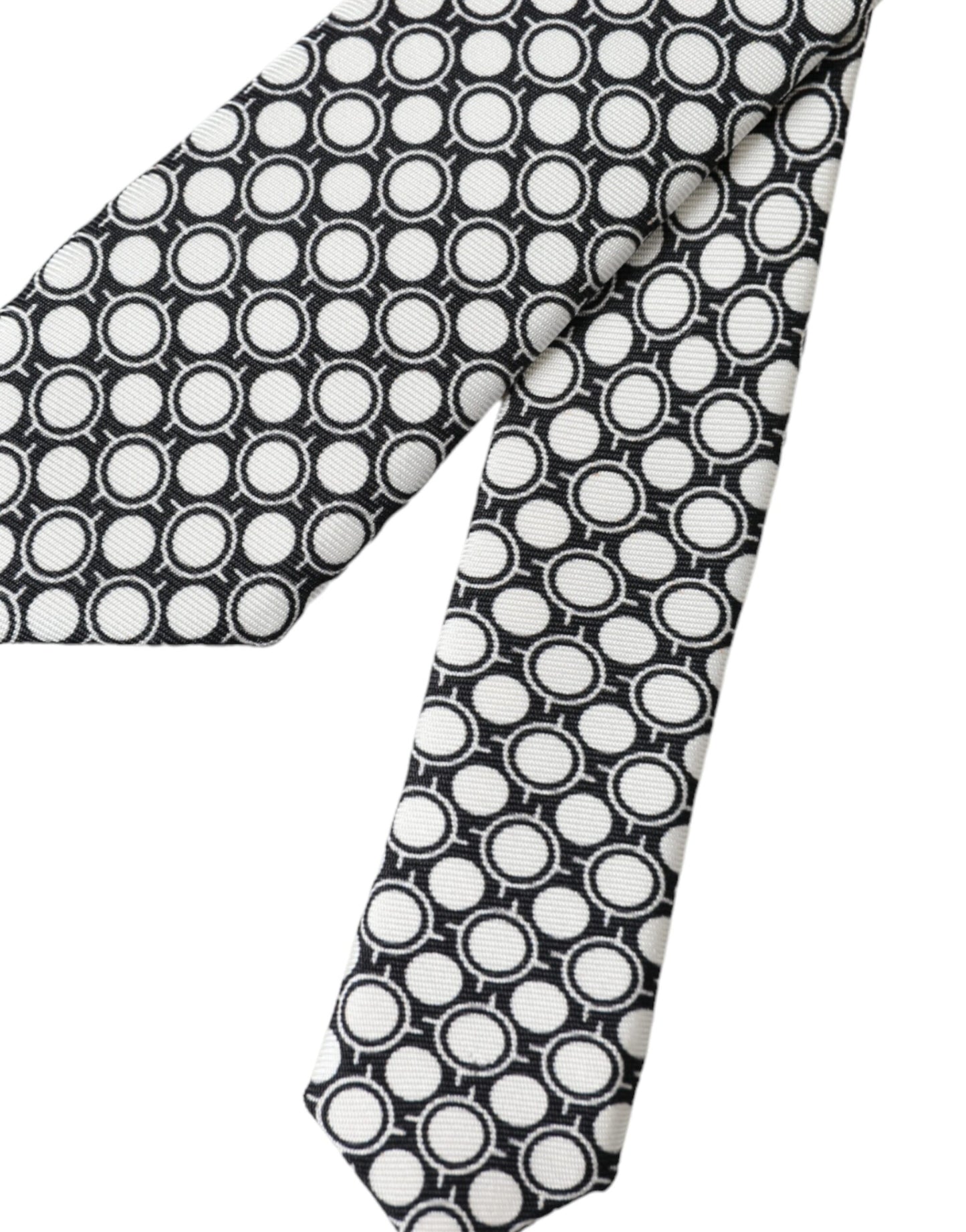 Corbata ajustable de seda 100 % con círculos blancos