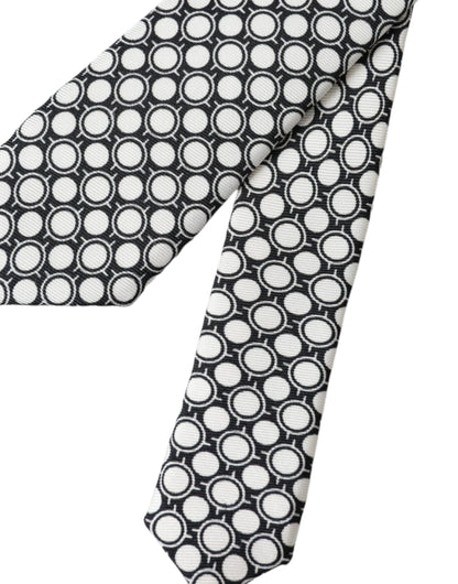 Corbata ajustable de seda 100 % con círculos blancos