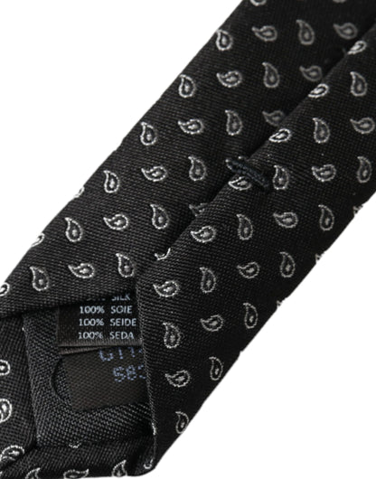 Corbata ajustable de seda con estampado jacquard negro para hombre