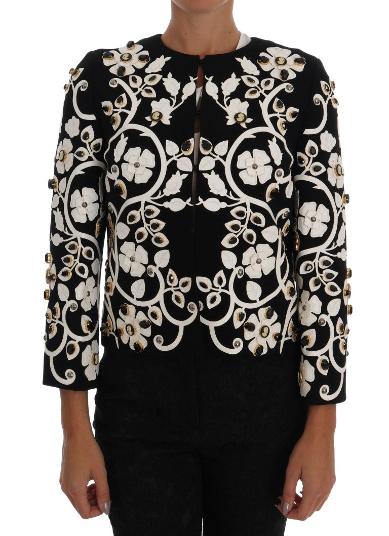 Chaqueta de lana de cristal con bordado floral