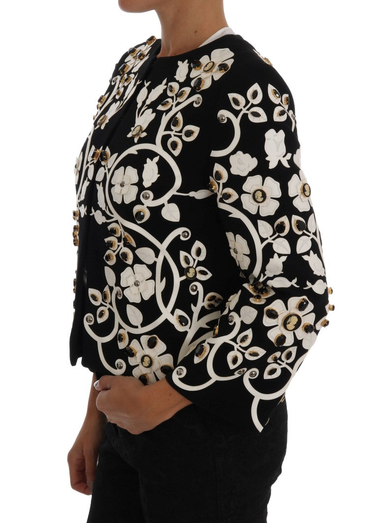 Chaqueta de lana de cristal con bordado floral