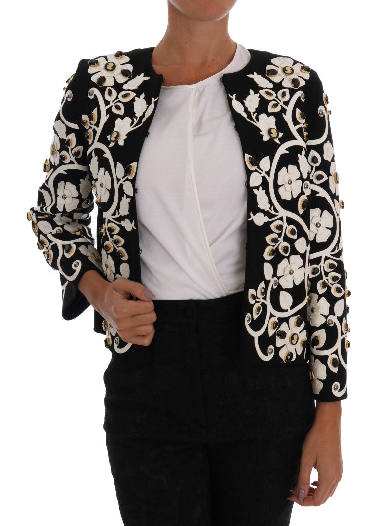 Chaqueta de lana de cristal con bordado floral