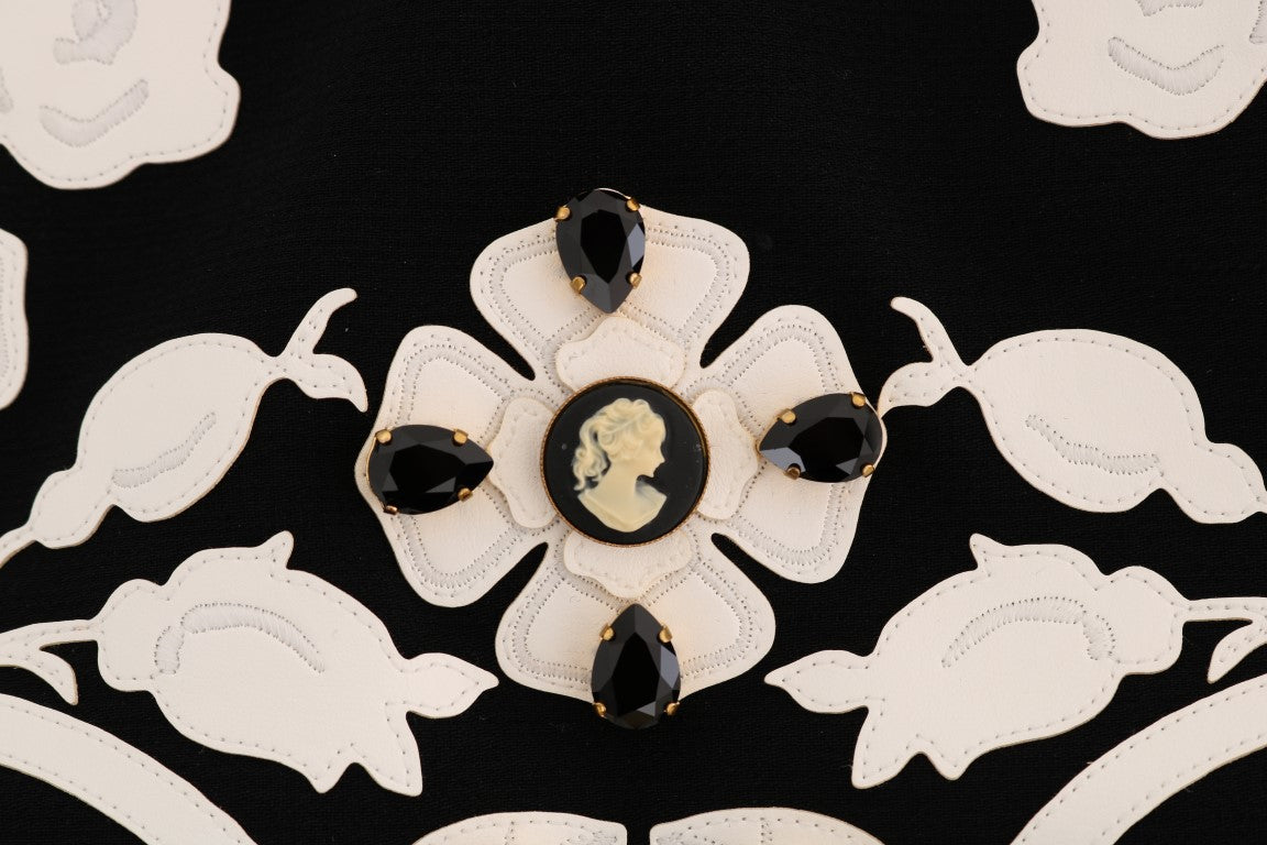 Falda lápiz de cristal barroco con estampado floral blanco y negro