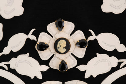 Falda lápiz de cristal barroco con estampado floral blanco y negro