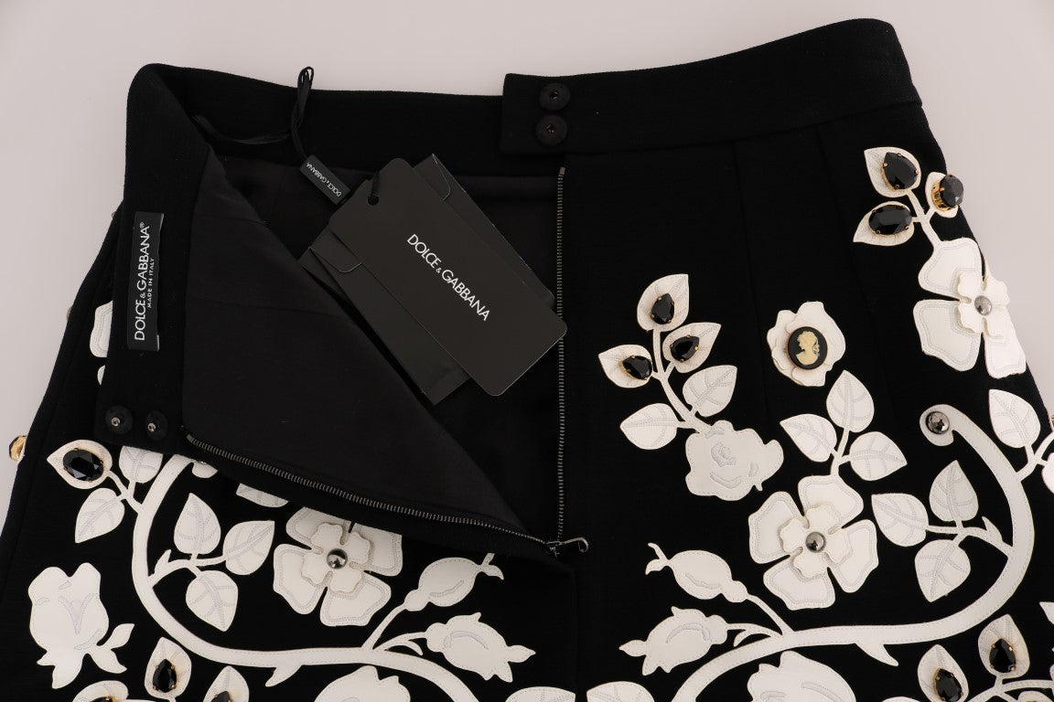 Falda lápiz de cristal barroco con estampado floral blanco y negro