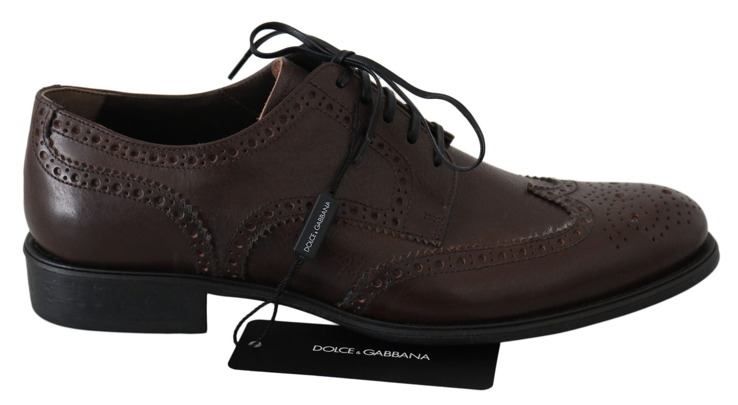 Elegantes zapatos Derby Brogue de cuero marrón