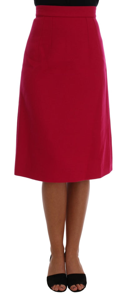 Elegante falda de lana rosa hasta la rodilla con corte en A