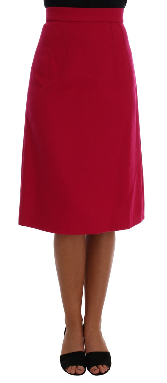 Elegante falda de lana rosa hasta la rodilla con corte en A