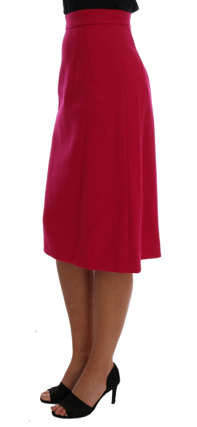 Elegante falda de lana rosa hasta la rodilla con corte en A