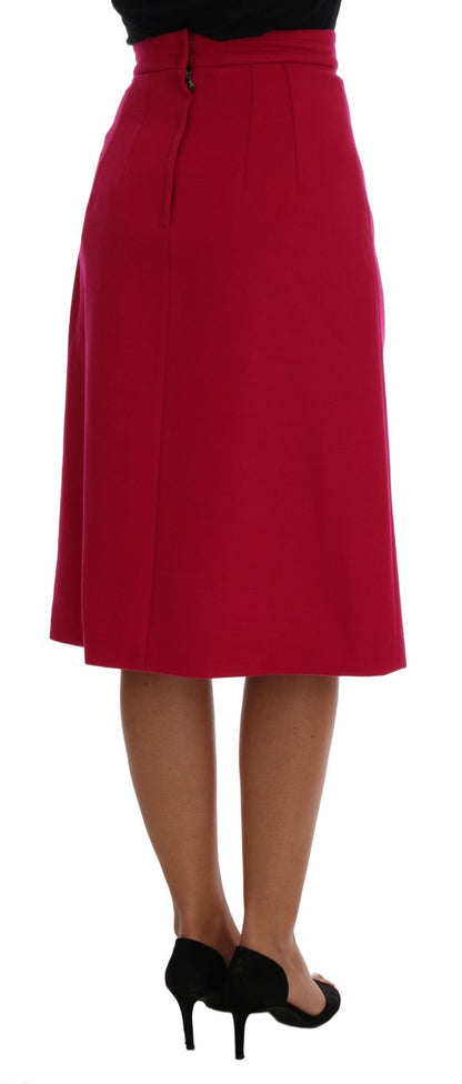 Elegante falda de lana rosa hasta la rodilla con corte en A