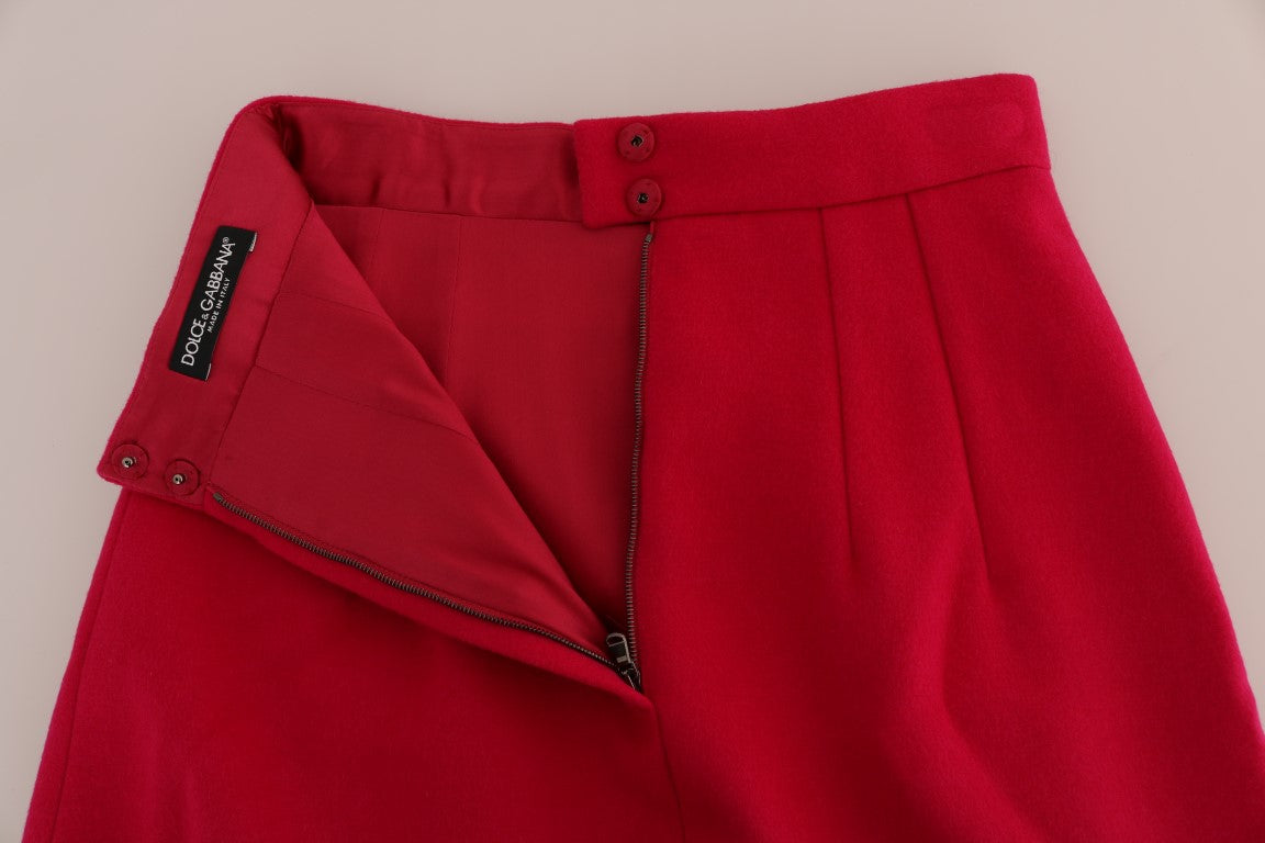 Elegante falda de lana rosa hasta la rodilla con corte en A
