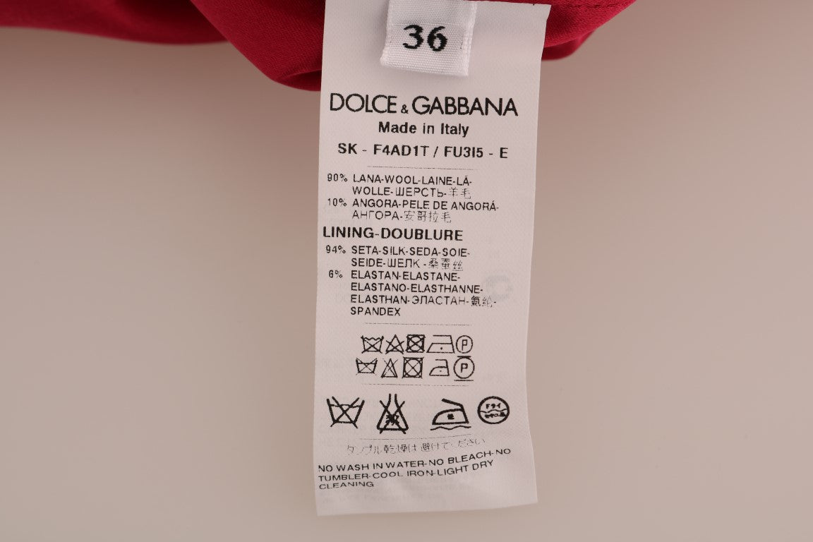Elegante falda de lana rosa hasta la rodilla con corte en A