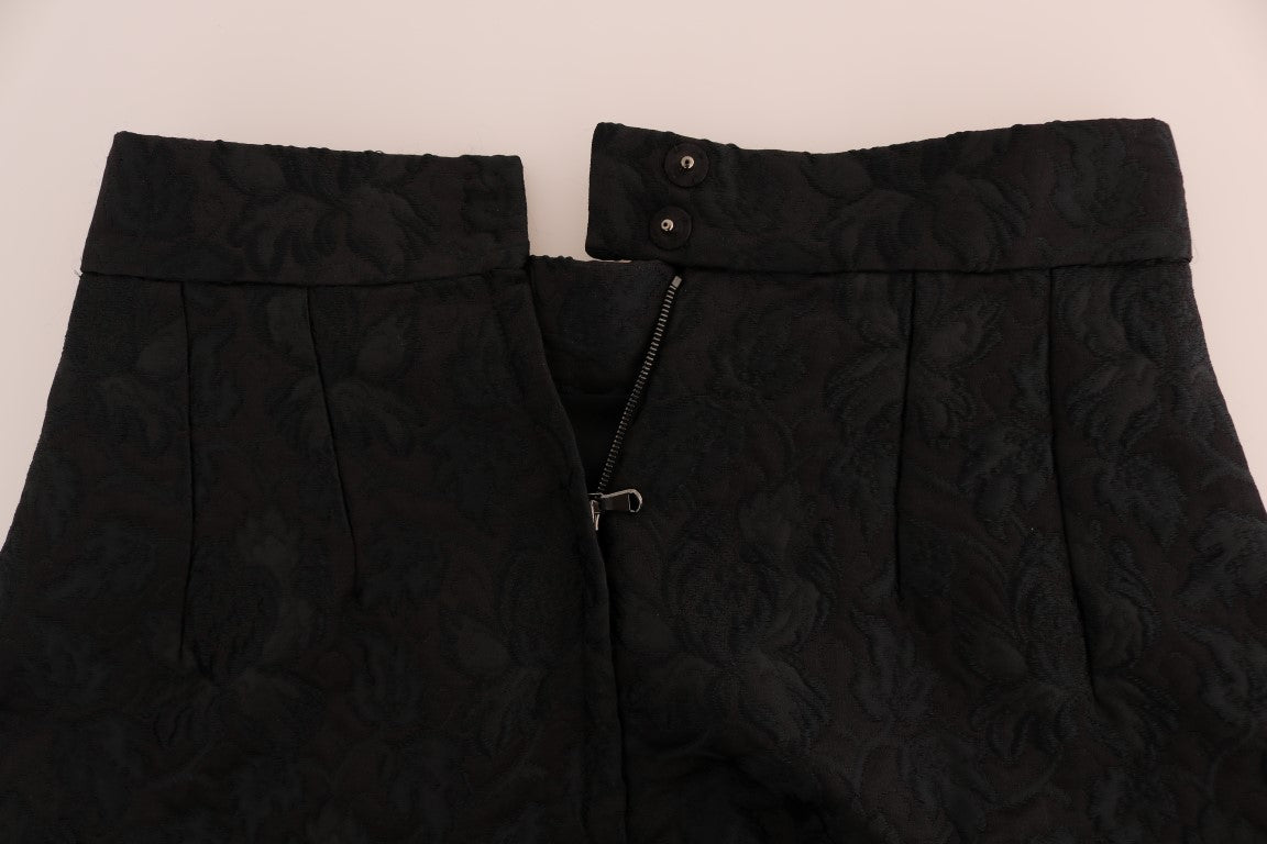 Elegante falda acampanada de jacquard floral negro
