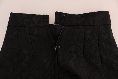 Elegante falda acampanada de jacquard floral negro