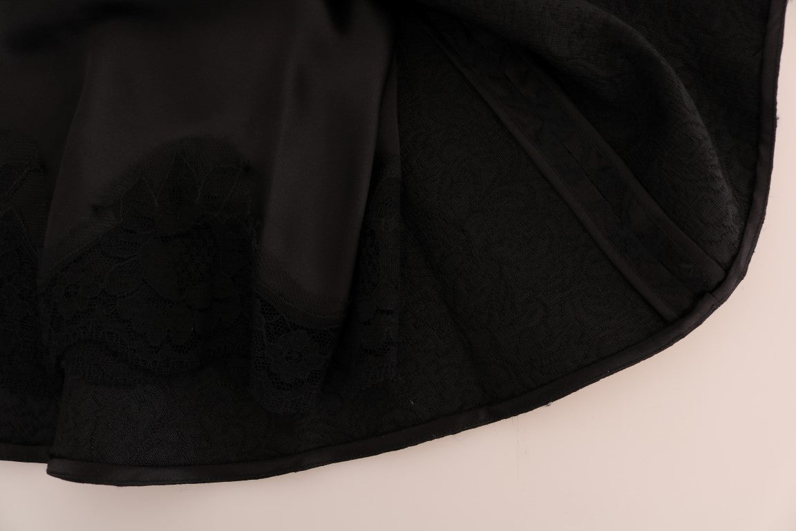 Elegante falda acampanada de jacquard floral negro