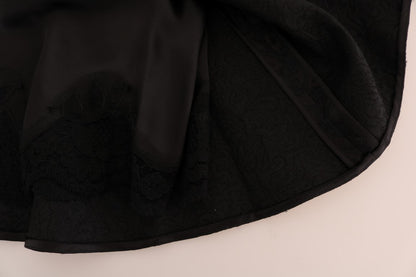Elegante falda acampanada de jacquard floral negro