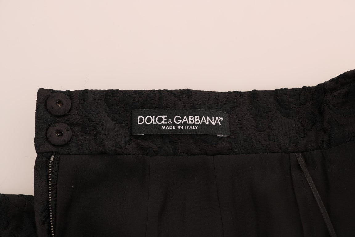 Elegante falda acampanada de jacquard floral negro