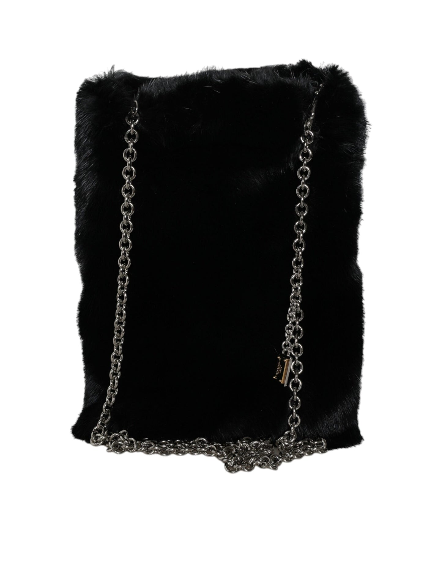 Bolso bandolera de piel sintética negra con cadena plateada