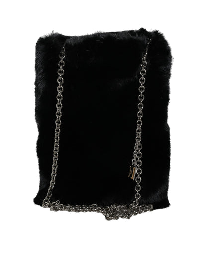 Bolso bandolera de piel sintética negra con cadena plateada