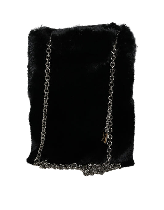 Bolso bandolera de piel sintética negra con cadena plateada