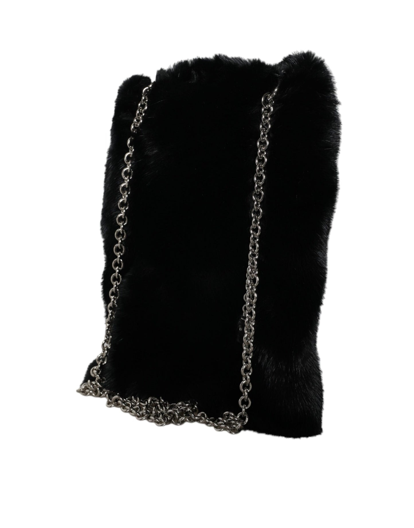 Bolso bandolera de piel sintética negra con cadena plateada