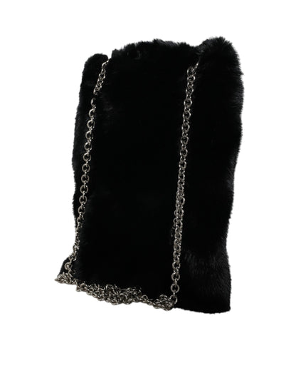 Bolso bandolera de piel sintética negra con cadena plateada