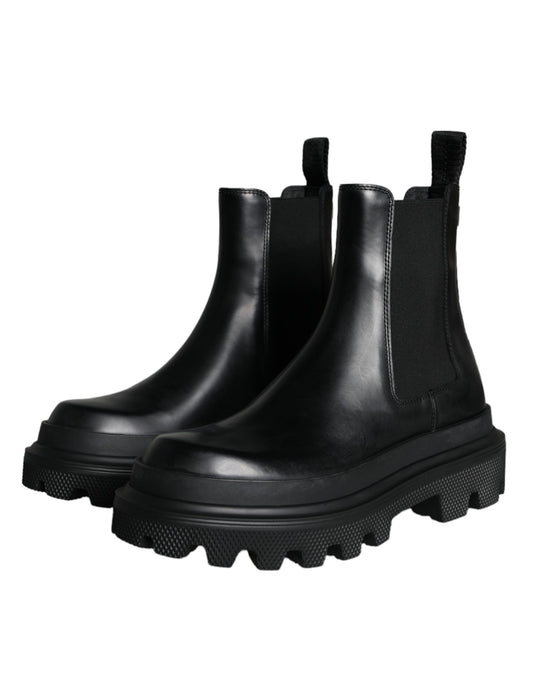 Botas de trekking elásticas de cuero negro sin cordones