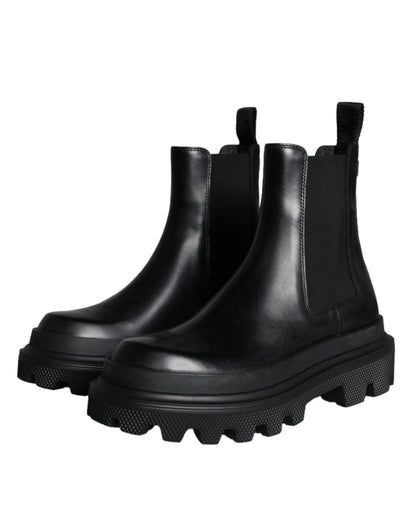 Botas de trekking elásticas de cuero negro sin cordones