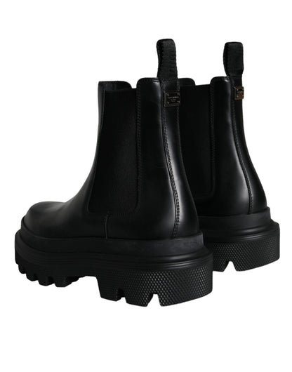 Botas de trekking elásticas de cuero negro sin cordones