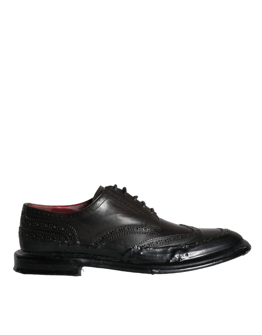 Zapatos formales Oxford de cuero negro con punta de ala para hombre