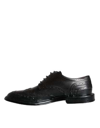 Zapatos formales Oxford de cuero negro con punta de ala para hombre