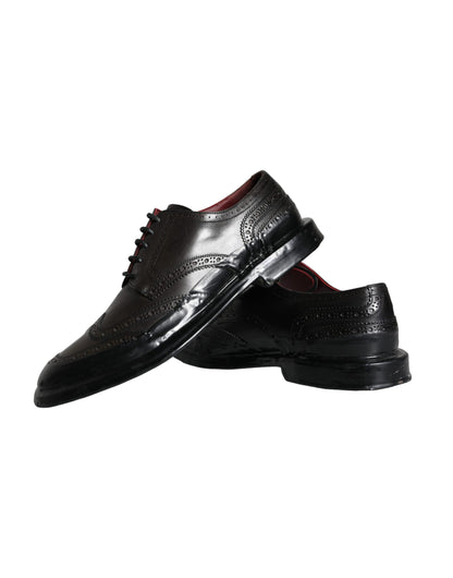 Zapatos formales Oxford de cuero negro con punta de ala para hombre