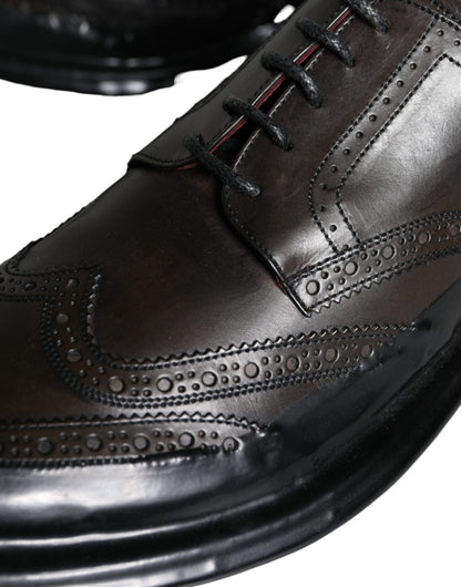 Zapatos formales Oxford de cuero negro con punta de ala para hombre