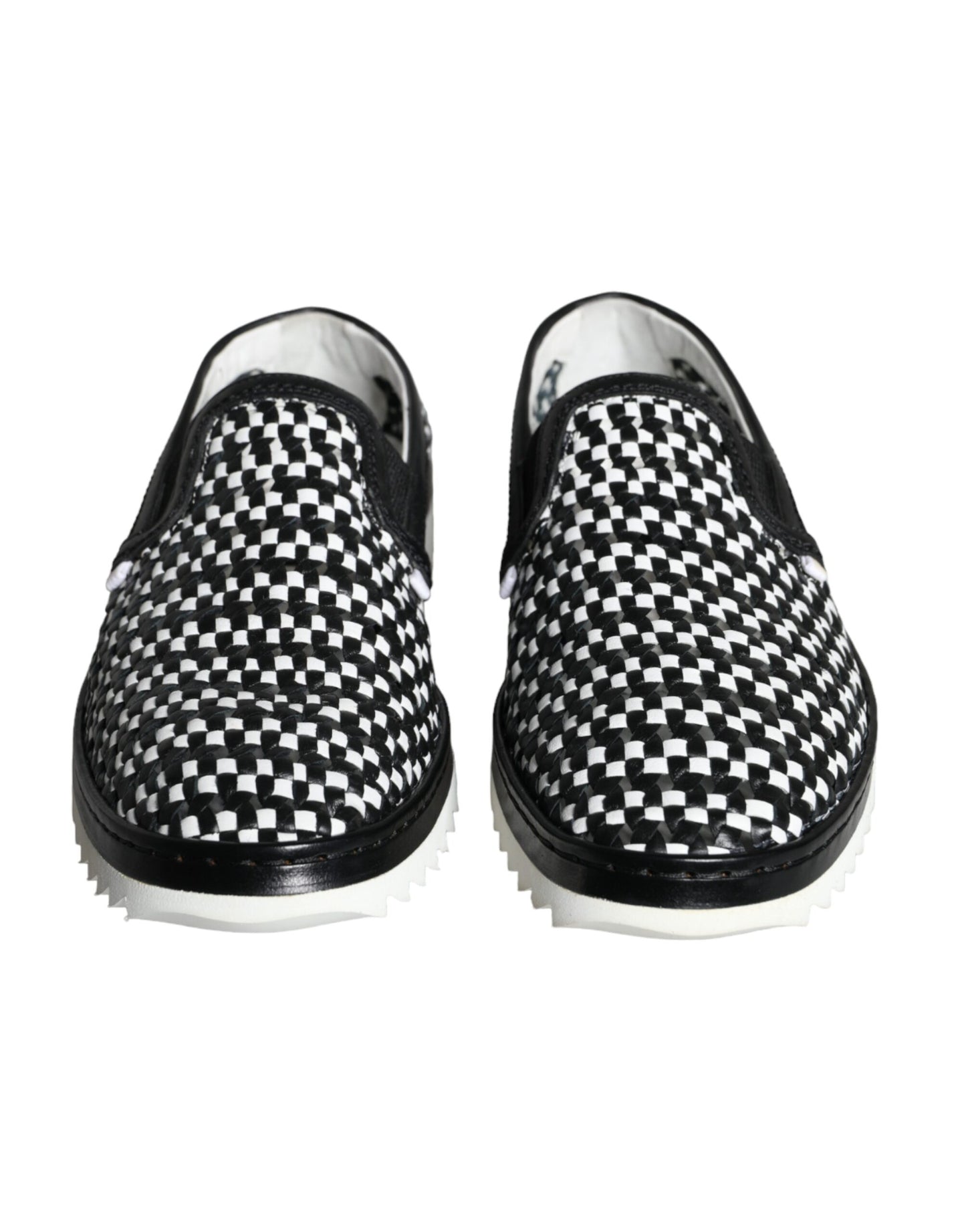Mocasines tejidos en blanco y negro para hombre