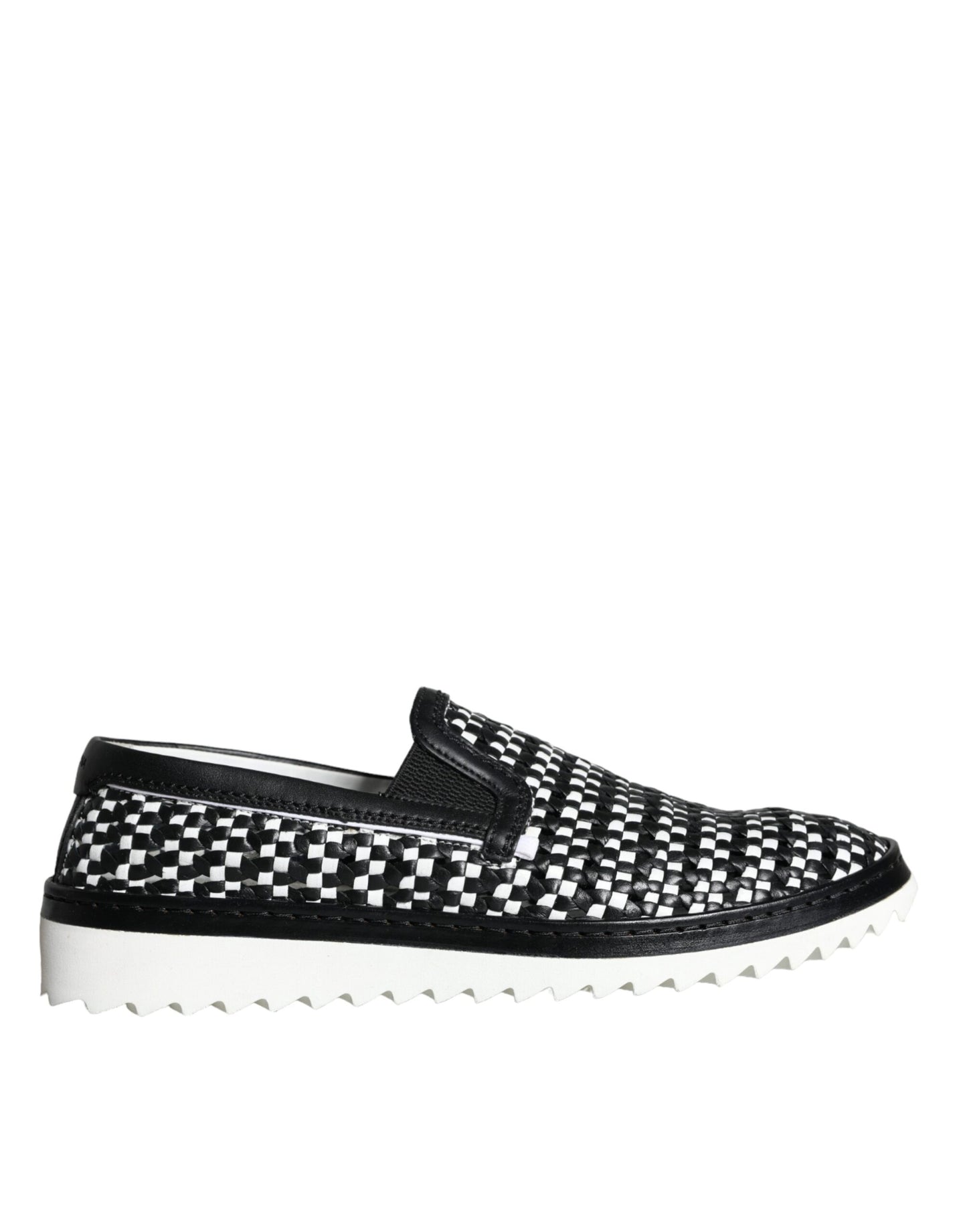 Mocasines tejidos en blanco y negro para hombre
