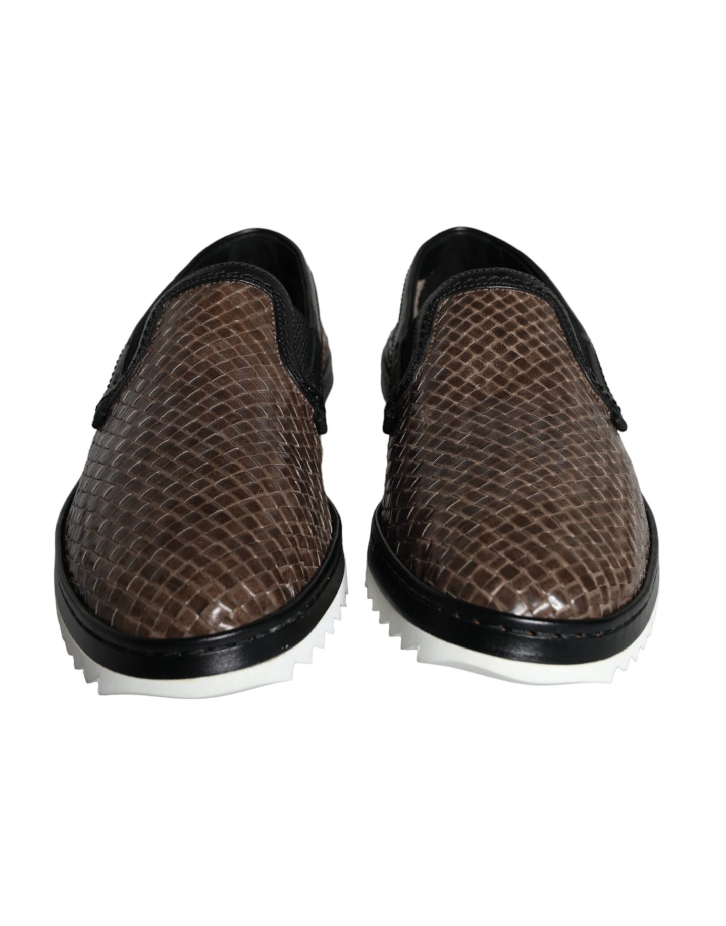 Mocasines de hombre de cuero trenzado marrón y negro