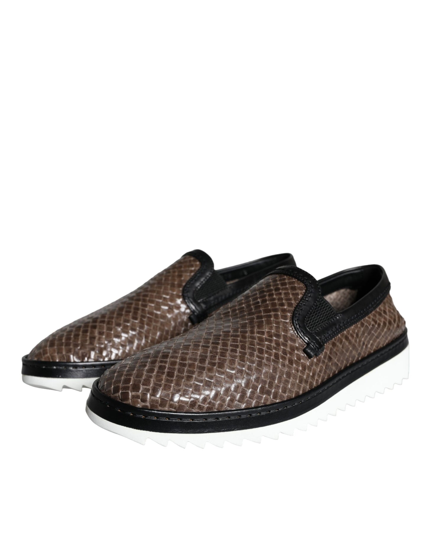 Mocasines de hombre de cuero trenzado marrón y negro