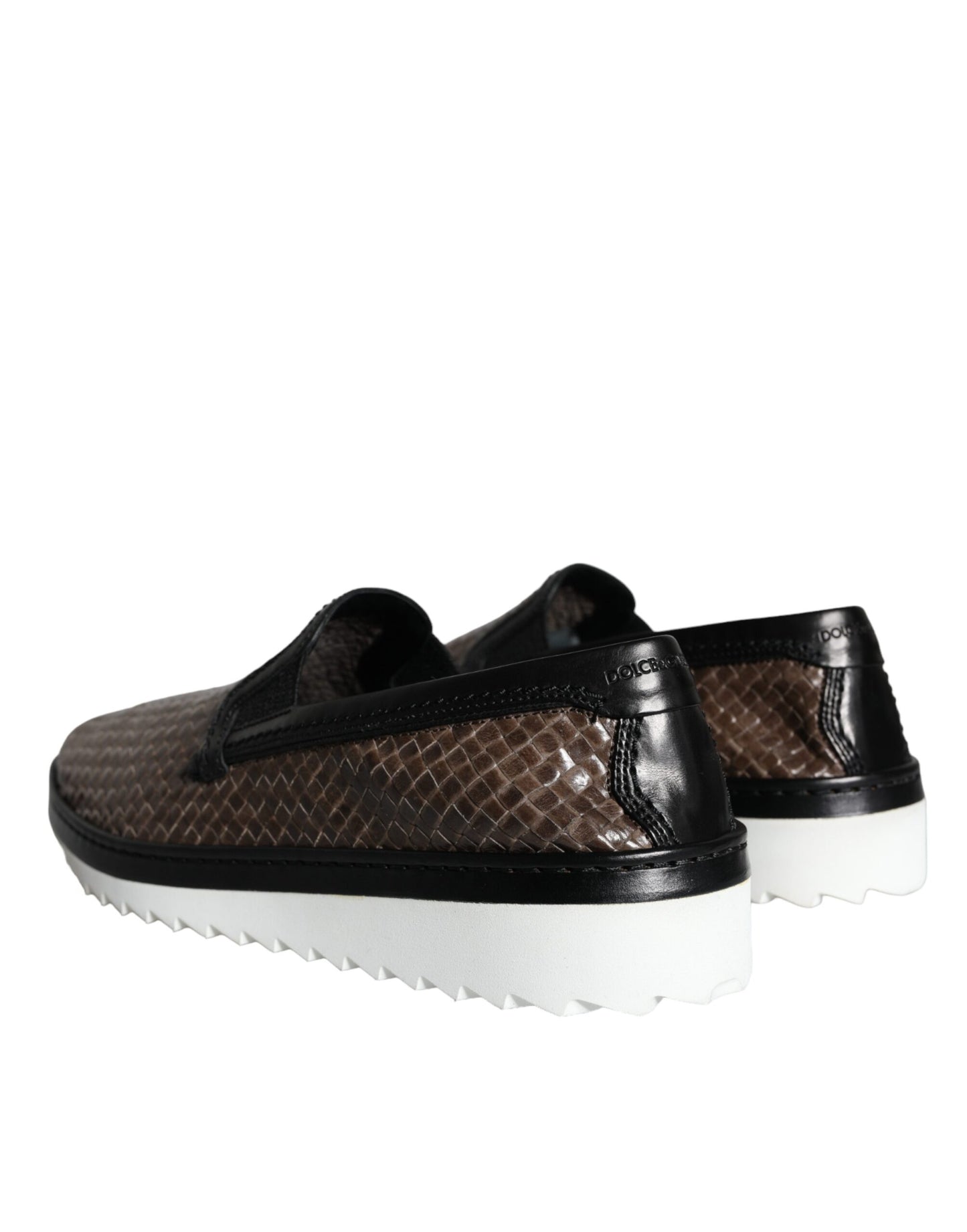 Mocasines de hombre de cuero trenzado marrón y negro