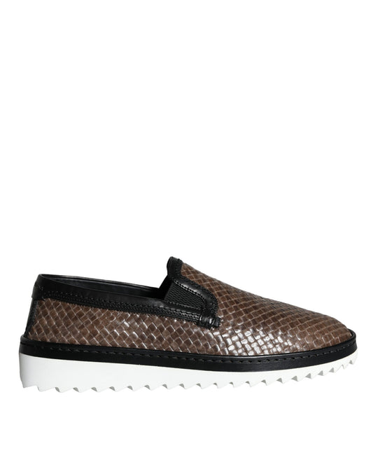 Mocasines de hombre de cuero trenzado marrón y negro
