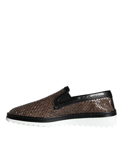 Mocasines de hombre de cuero trenzado marrón y negro