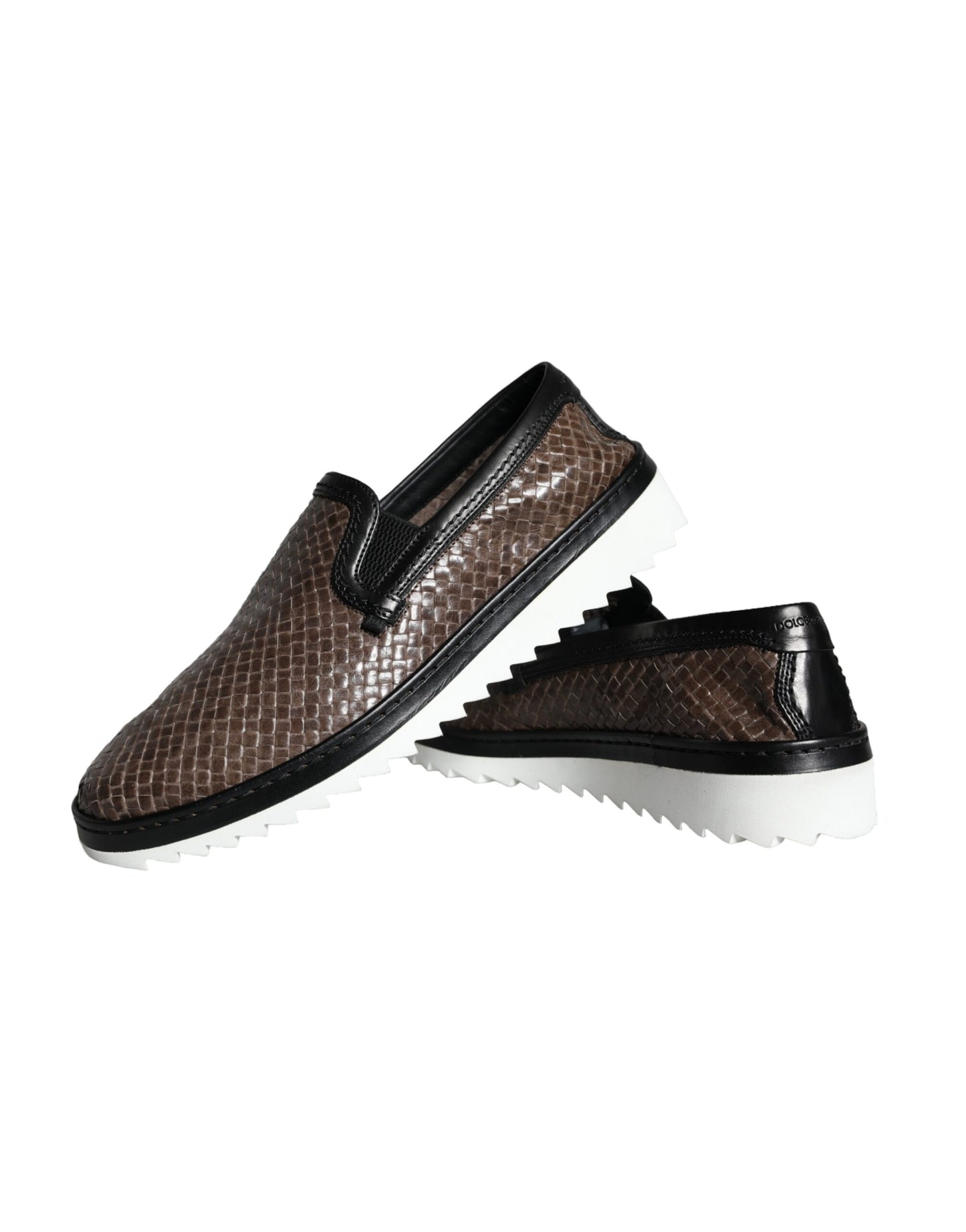 Mocasines de hombre de cuero trenzado marrón y negro