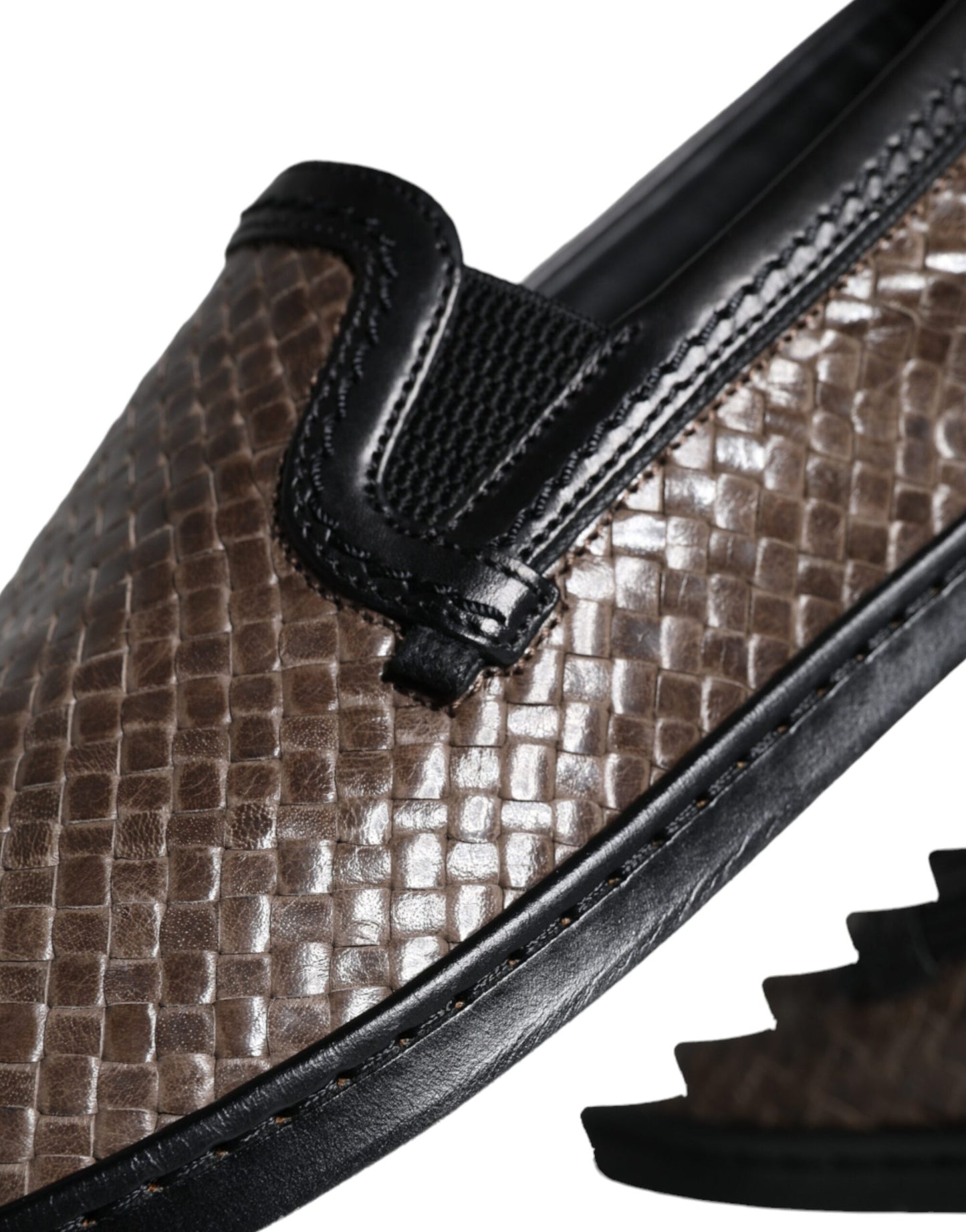 Mocasines de hombre de cuero trenzado marrón y negro
