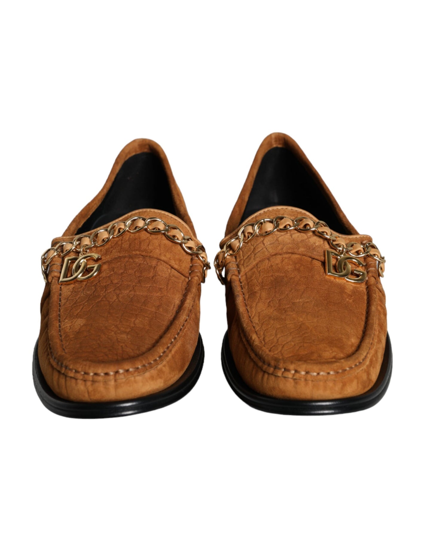 Mocasines sin cordones con logotipo de cuero y terciopelo marrón