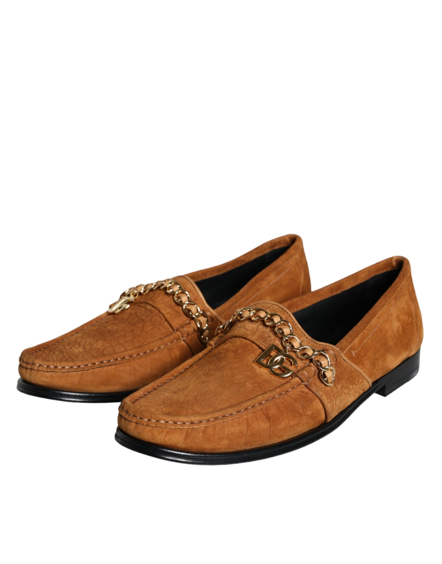 Mocasines sin cordones con logotipo de cuero y terciopelo marrón