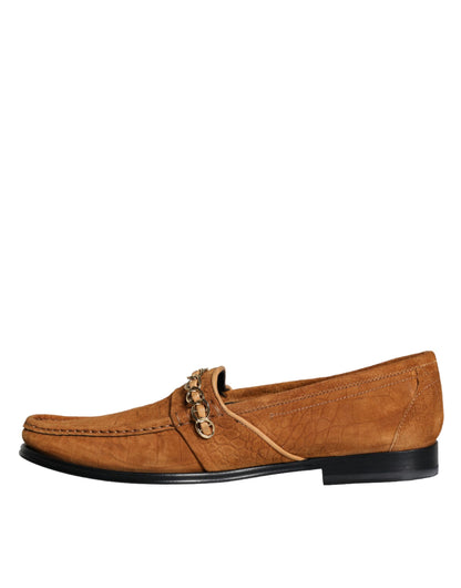Mocasines sin cordones con logotipo de cuero y terciopelo marrón